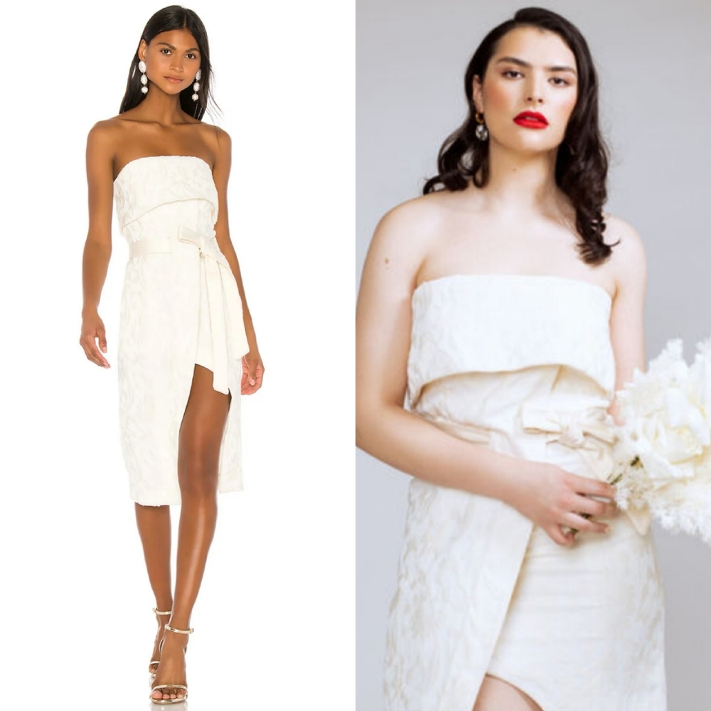NWT Alexis Isotta Jacquard Dress Asymmetrical Bridal Strapless Slit White Large